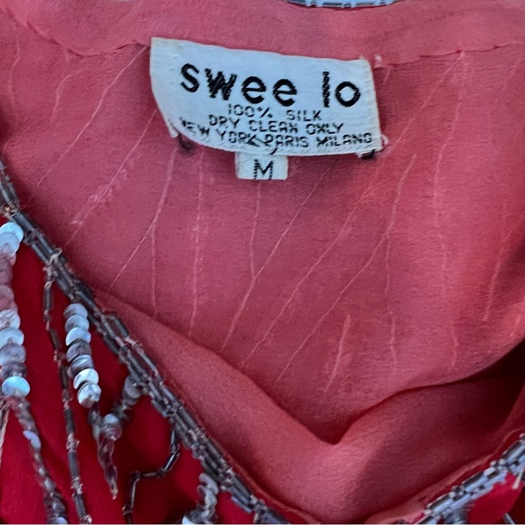 SWEE LO Silk VTG 80’s Red and Silver Sequined Beaded Blouse Top please Read - Picture 8 of 12